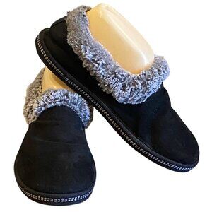 Skechers Memory Foam Slippers Fur Lined Sz 7 Black/Gray #45Q
